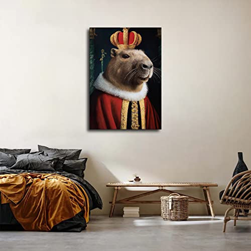 Capybara In The Middle Ages Capybara King Capybara Picture Funny Picture Animal Portrait Poster Canvas Wall Art Posters Home Decor Painting For Living Room, Bedroom Office Decor (16X24Inch-Framed) #TOP2
