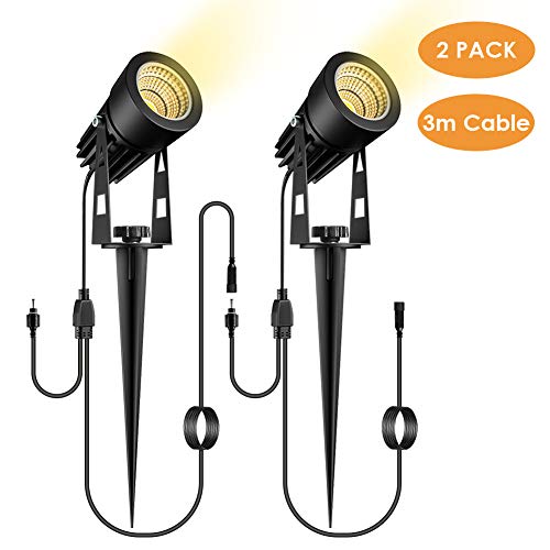 Luminación de jardín 2 focos,ECOWHO LED de Exterior,luz de jardín con punta de tierra,juego de 6 reflector de jardín de 3w con enchufe, LED destacar de césped IP65 luz iluminación del paisaj