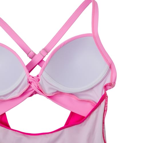 Image of IFFEI Women One Piece Swimsuit Mommy and Me Tummy Control Bathing Suit Colorblock Cutout Tie Back High Waist Girls Swimwear