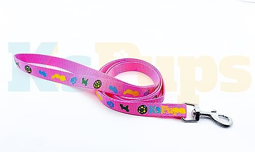 Image of 15mm Soft Printed Dog Collar and Leash Set I Puppy Printed, Adjustable Nylon Collar with Leash I for Small and Medium Dogs (Pink)