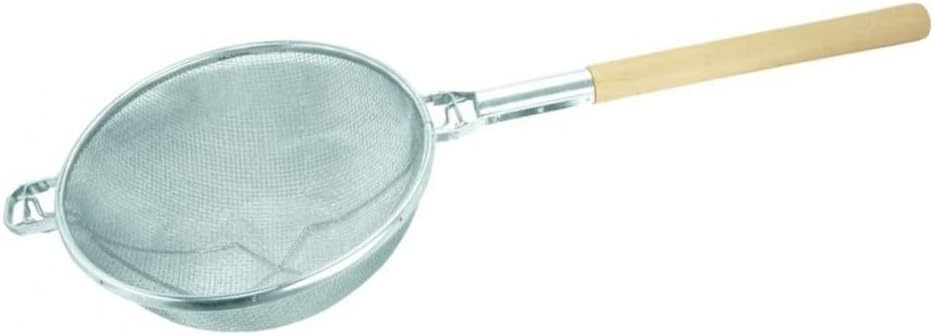 TrueCraftware- 13-3/4-Inch Reinforced Fine Double Mesh Strainer Nickel Plated Wire Frame & Support 19" Handle Length- Kitchen Sieve Sifters Strainers for Sauces Gravies Tea Rice Oil Noodles Fruits