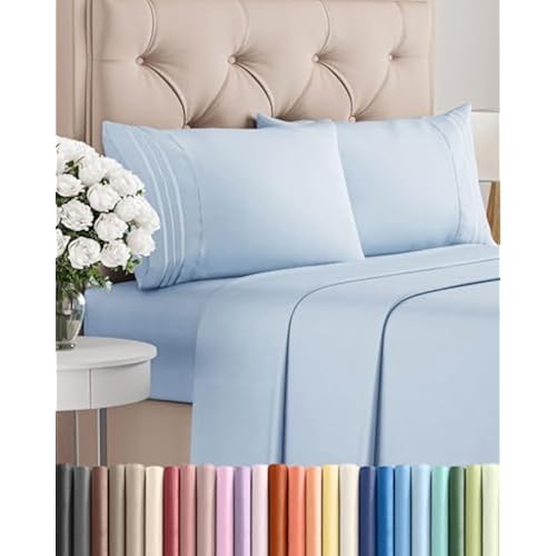 Queen Size 4 Piece Sheet Set - Comfy Breathable & Cooling Sheets - Sky Blue | Hotel Luxury Bed Sheets for Women & Men, Deep Pockets, Easy-Fit, Extra Soft and Wrinkle Free Sheets, Oeko-Tex Bed Sheet Set