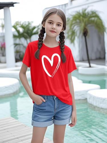 Image of Girls Short Sleeve Tee Shirts Kids Summer Crewneck Tops 5-14 Years