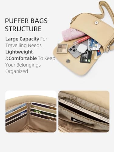 WESTBRONCO Small Puffer Crossbody Bags for Women Nylon Shoulder Bag Quilted Crossbody Purse with Adjustable Strap4