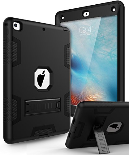 TOPSKY Defender Protective Case for iPad 9.7 2017/2018, Shockproof Three-Layer Case Cover, Black