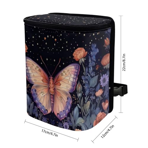 Image of Talayituse Butterfly Rose Flower Print Car Trash Can with Adjustable Straps, Car Trash Bag Bin Car Garbage Bag Multipurpose Storage Box for Vehicle Travel Camping Picnicing