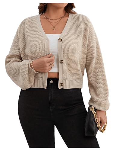 Floerns Women's Plus Size Button Down Cardigan Sweater V Neck Long Sleeve Knitwear