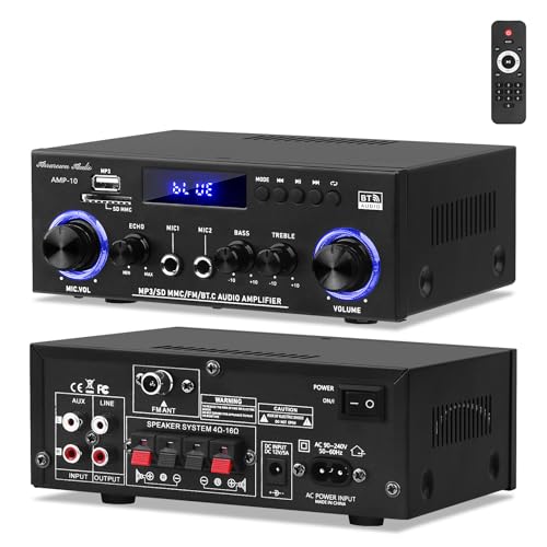 Beffkkip Amp10 Amplifier Home Audio,400W Power Amplifier 2 Channel Stereo Receiver with Bluetooth 5.0,Active Subwoofer Output, FM Radio, USB/SD/AUX, MIC, Remote Control for Home Theater