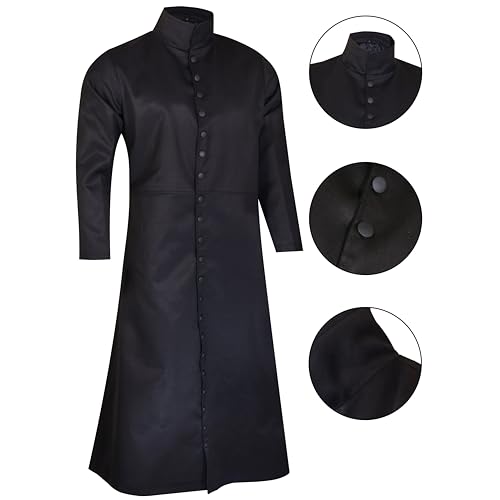 Darkrock Neo Matrix Heavy Duty Cotton Keanu Reeves Long Ruffle Black Gothic Cosplay Trench Coat | Trench Coat Men | Long Coat2