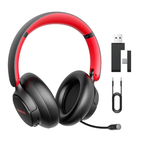 IOAABEWN 2.4GHz Wireless Gaming Headset with 2-in-1 Type C & USB Transmitter, ENC Microphone, Bluetooth Gaming Headphones, 55H Battery, Low Latency for PC, Laptop, PS4, PS5, Switch (Red), ForceOne41