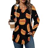 Womens Bodysuit Fun Food Hotdog Hot Dogs T Shirts Long Sleeve Hoodie V Neck Pullover Tops, 2026