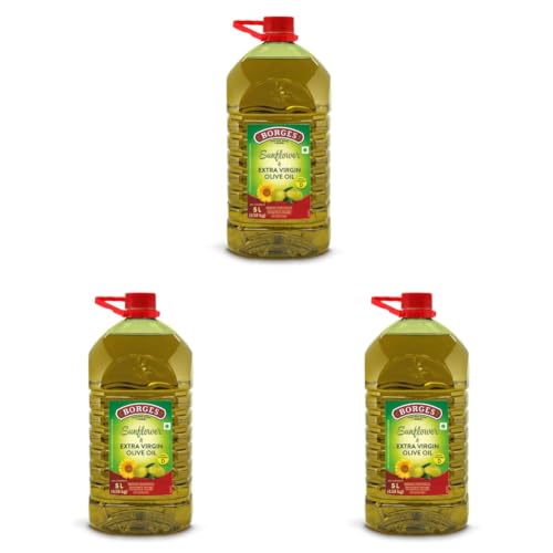 Image of Borges Super blend of Extra virgin Olive oil & Sunflower oil - 5 ltr | Ideal for Deep frying, Shallow Frying, all types of cuisines (Pack of 3)