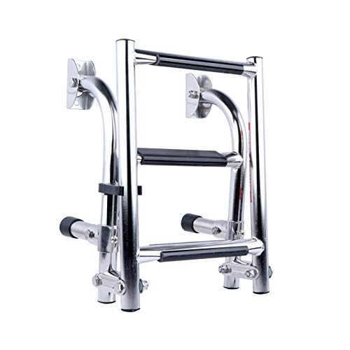 Stainless Steel 3 Step Folding Boat Ladder, 2+1 Steps Portable Swim Ladder For Marine Yacht Boat #TOP3