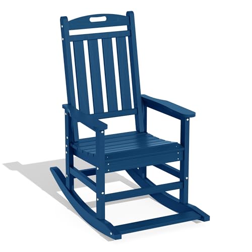 LOUNZY Outdoor Rocking Chair – Navy HDPE Front Porch Rocker