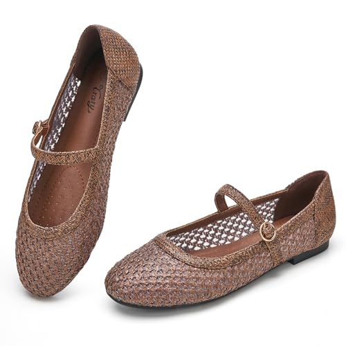 Women's Woven Mesh Round Mary Jane Ballet Flats (2 Colors)