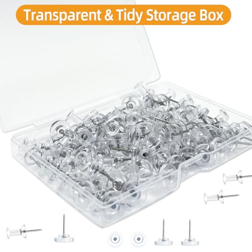 image for Noqlyur 100-Pack Heavy-Duty Tacks and Push Pins – Clear Flat-Head Th