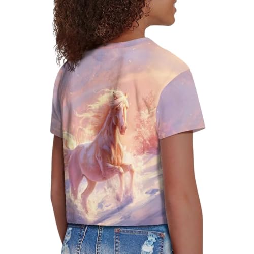 Image of Girl Crop Top Shirts for Summer Cute T Shirts Short Sleeve Tees for Kids 5-16