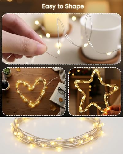 Mini Aufladbare Lichterkette Timer, 2M 20LED Warmweiß LED Lichterketten mit Wiederaufladbar USB-Kabel, Wasserdicht Lichterkette Innen für Weihnachten Valentinstag Hochzeit Party Zimmer Deko (3 Stück)