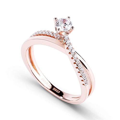 Jeulia Damen Rotgold Ringe Sterling Silber Rundschliff Solitärring Diamant Ringe Schmuck für Braut Hochzeit Band Verlobungsring (64 (20.6))