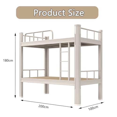 Letto a castello, 100 x 200 cm, struttura in metallo, letto a castello per adulti, letto a castello, con scala e telaio, robusto letto doppio a castello, in acciaio, per ragazzi e adulti (bianco, 100 - 2