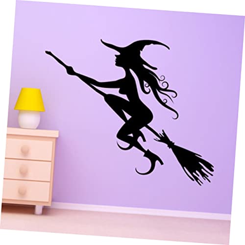 Garneck Witch Stickers Halloween Witch Wall Decal Halloween Wall Decals Wall Sticker Household Mural Black #TOP2