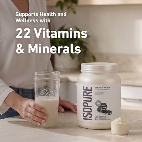 Image of Isopure Zero Carb 100% Pure Whey Isolate Protein Powder, Gluten Free, with Vitamins, Cookies & Cream, 25g Protein Per Serving, 7.5 Lbs, 110 Servings (Packaging May Vary)