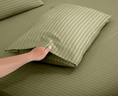 Image of ROYALE LINENS 4 Piece King Sheets Set - Soft Brushed Microfiber Bedding - 1 Fitted, 1 Flat Sheet, 2 Pillow Cases - Wrinkle Free & Fade Resistant - Hotel Luxury Bed Sheets (Stripe Sage Green, King)