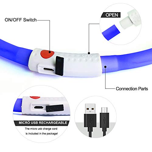 Higo Led Dog Collar, Usb Rechargeable Light Up Collars, Silicone Diy Cuttable Falshing Safety Collar For Your Small Medium Large Dogs (Blue) #TOP3