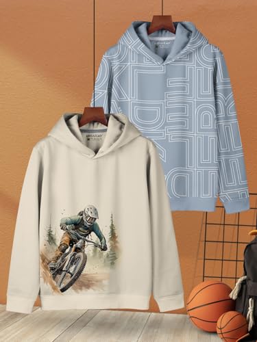 Image of HELLCAT Trendy Printed Cotton Blend Hoodie Sweatshirt for Boys - Pack of 2
