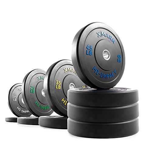 XMark 320 lb Set Bumper Plate Weight Plates, Bumper Weights for Olympic Lifting, Weight Plates Sets, Olympic Bumper Weight Plates, Barbell Weight Plates, 2-Inch Olympic Weight Plates, Strength Training Plates