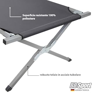 BB Sport Brandina Campeggio Letto Pieghevole 190 x 64 x 41 cm Stabile 180 kg Militare Viaggio Portatile Resistente Tubolare Acciaio 600D Tessuto Oxford Borsa da Trasporto Letto, Colore:grigio
