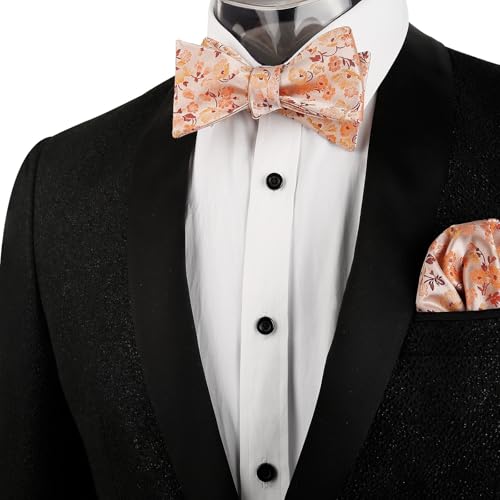 Image of Alizeal Mens 2pcs Floral Bow Tie Set | Self-tied Elegant Pocket Square Set for Wedding