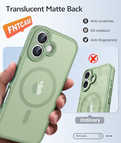 Image of FNTCASE for iPhone 16 Plus Case: [Compatible with Magsafe] Integrated Silicone Phone Cases with [Full Camera Protection] [Screen Protector] Military Grade Shockproof Protective Cover - Light Moss