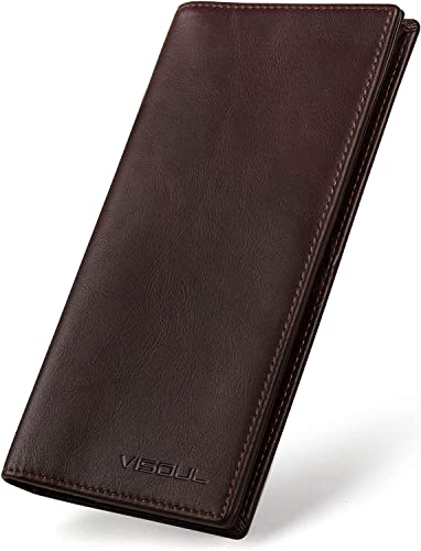 Portafoglio Lungo in Vera Pelle da Uomo con Blocco RFID Portafogli Verticale da Uomo Slim Bifold con 3 Scomparti Banconote e 12 Slot per Carte credito Caffè