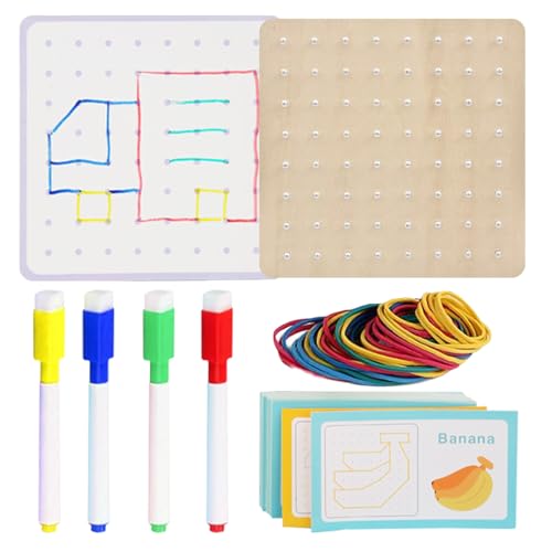 Juego de tableros geográficos - Geoplano de Madera para niños pequeños - Educación de manipulación matemática para niños con Tarjetas de desafío para Crear Formas geométricas, Stem