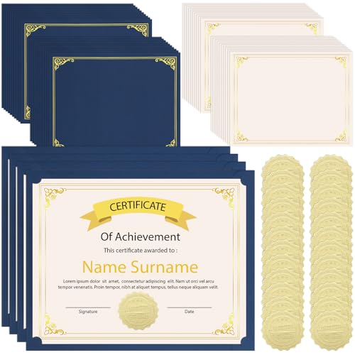 WSICSE 72 Pcs Certificate Kit, Includes 24 Pcs Navy Blue Certificate Holders & 24 pcs Letter Size...