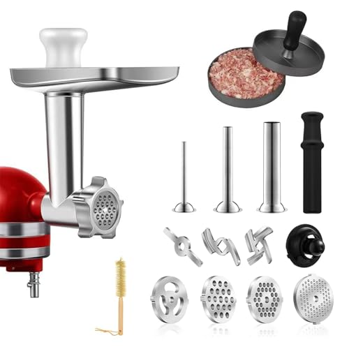 Fleischwolf Aufsatz, Kitchen Aid Zubehör aus Edelstahl mit 4 Mahlscheiben 3 Wurstfüllrohre 3 Klingen 1 Stößel und 1 Hamburger-Maschine zum Fleisch Wolfen Verarbeiten Obst Gemüse und Hartkäse Fleischwolf Aufsatz, Kitchen Aid Zubehör aus Edelstahl mit 4 Mahlscheiben 3 Wurstfüllrohre 3 Klingen 1 Stößel und 1 Hamburger-Maschine zum Fleisch Wolfen Verarbeiten Obst Gemüse und Hartkäse