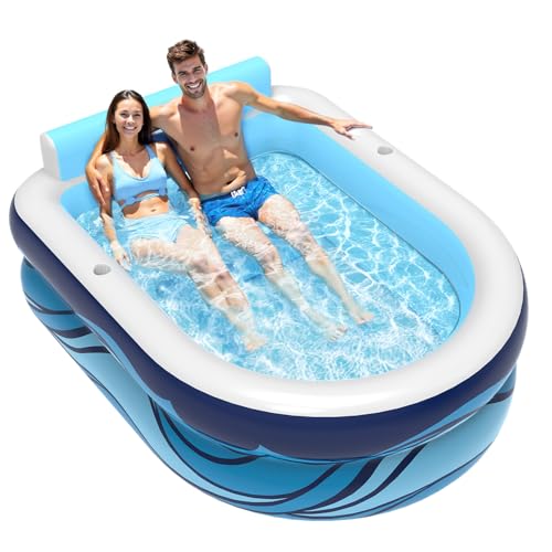 VISTOP Inflatable Pool for Adults and Kids, Large Thickened Family Swimming Pool with Seats & Cup Holders, Outdoor Blow Up Water Pool for Garden, Summer Water Party