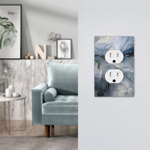 Decorative Outlet Covers Abstract Ink Blue Marble Glod Line Texture 1 Gang Duplex Light Switch Cover Plate Unique Wall Plate Electrical Switch Plate Covers for Bathroom Kitchen Decor