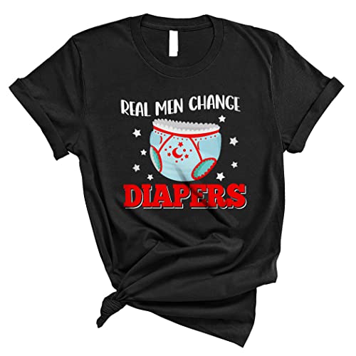 Real Men Cambiar Pañales Divertido Feliz Día del Padre Nuevo Papá Pañales Amante de la Familia Regalos Unisex Camiseta, Negro, S
