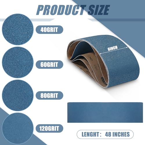 4 pieces 6 x 48 inch sanding belts zirconia metal belt sander paper sander belts 1 for 40 60 80 120 grits for metal wood cars furniture stainless steel