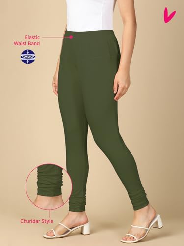 Image of Lux Cozi PYNK Solid Premium Cotton Lycra Churidar Leggings for Women | Regular Fit Elastic Waist Full Length Women Leggings | Free Size