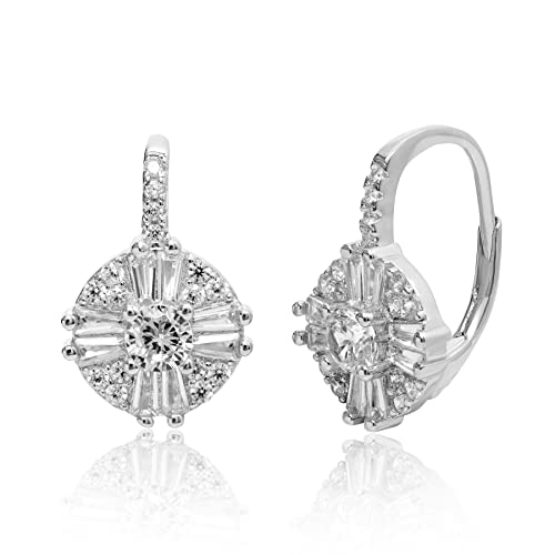 Women's Earrings - 925 Sterling Silver Brilliant Crystal Cluster Drop Dangle Earrings