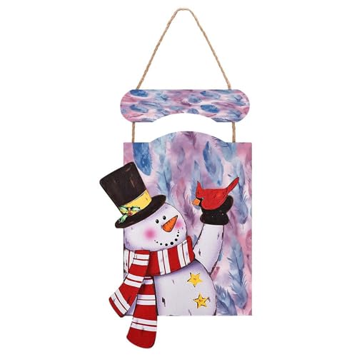 Peinture en bois bonhomme de neige cadeau de Noël original bleu