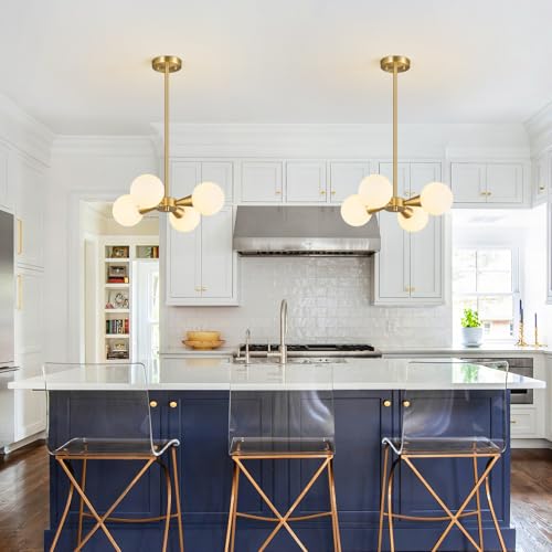 Image of Mid Century Modern Ceiling Light with Milk White Glass lampshade Gold Semi Flush Mount Ceiling Light Fixture Sputnik Chandelier for Bedroom Living Room Dining Room Foyer Hallway(4-Lights)