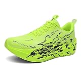 Men's Noctilucence Breathable Mesh Fire Pattern Print Lace Up Road Running Shoes Lightweight Non Slip Soft Thick Sole Walking Sneakers for Training Jogging Athletic Workouts Sports (Green,9.5)