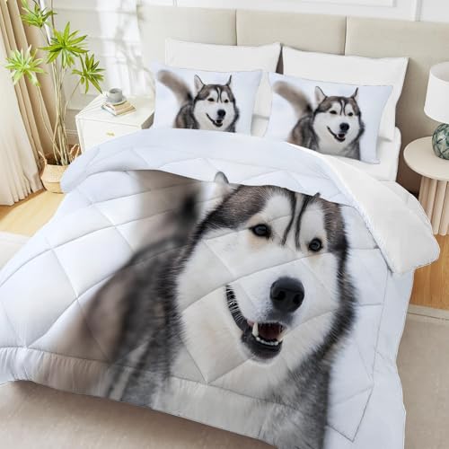 PNHCL Fornido Edredon Estampado 4 Estaciones, Animal Edredón Relleno Nórdico Cama 80/90, Mascotas Edredones Reversible 155x220 cm para Infantil Decoracion Dormitorio, Blanco