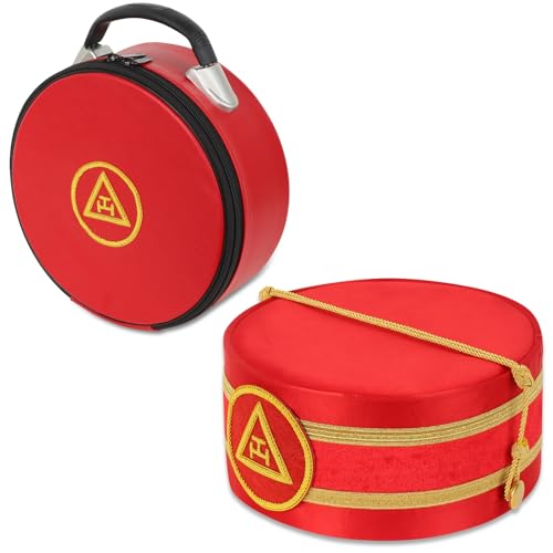 Masonic Royal Arch Premium Official Tripple Tau Hand Embroidered Bullion Threaded Size Adjustable Crown Cap with Hand Embroidered Leather Case (Adjustable to Fit for All Head Sizes)