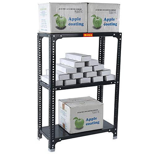 Image of SMR Prime CRC Sheet 24 Gauge Multipurpose Slotted Angle Rack with 3 Shelf For Home, Office & Industry - (30x30x12 In, 7.8 Kg | 16 Gauge Angle-Grey)