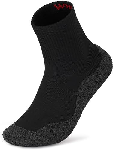 WHITIN Womens High Top Barefoot Socks with Grips Soles House Indoor Yoga Size 10 Minimalist Water Shoes for Male Athletic Swimming Hiking Zero Drop Footwear Black